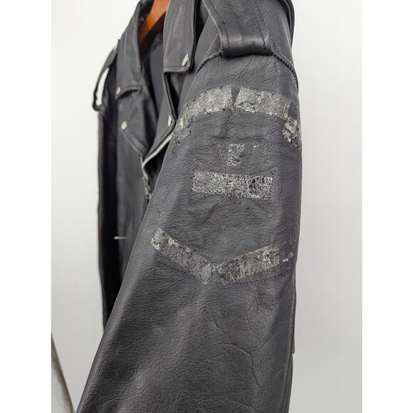 Vintage Distressed Black Leather Motorcycle Jacket YKK Zippers Size XL Biker - Picture 9 of 10